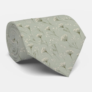 Dusty Sage Queen Anne Lace Personalised Wedding Tie