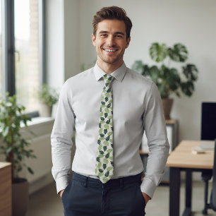Dusty Sage Tropical Leaf Neck Tie for Men Wedding