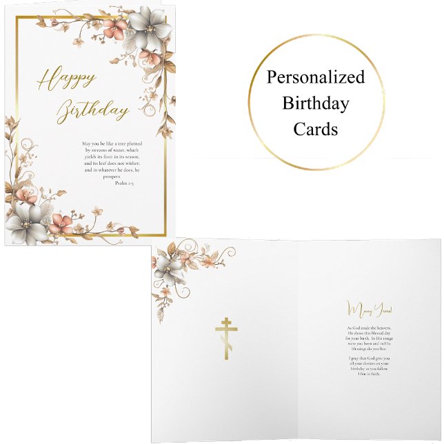 Dusty Salmon Silver Grey Flowers Birthday Card (Creator Uploaded)