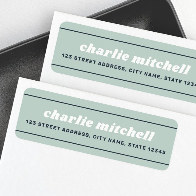 Dusty sea green modern retro lines return address label (Creator Uploaded)