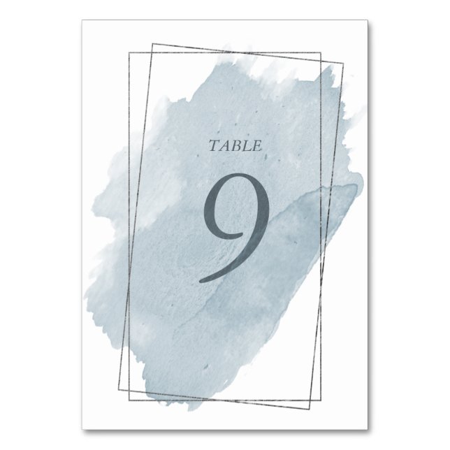 Dusty Silver and Blue Wedding Table Card (Front)