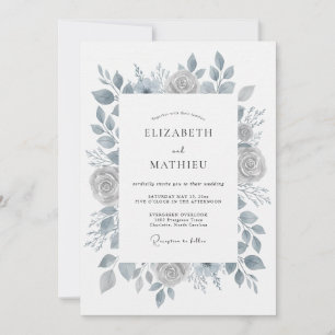 Dusty Slate Antique Rose Wedding Invitation