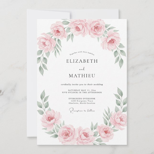 Dusty Soft Pink Wreath Wedding Invitation (Front)