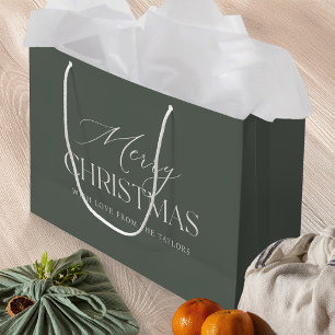 Dusty Spruce Green Personalized Christmas Holiday Large Gift Bag