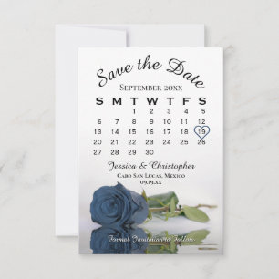 Dusty Steel Blue Rose Elegant Wedding Calendar Save The Date