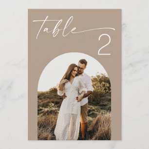 Dusty Taupe Minimalist Photo Wedding Table Number