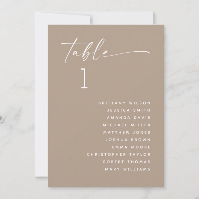 Dusty Taupe Minimalist Wedding Seating Chart Invitation (Front)