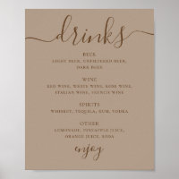 Dusty Taupe Wedding Drinks Sign | Modern Bar Menu