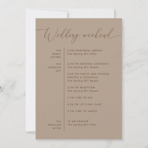 Dusty Taupe Wedding Weekend Timeline + Welcome Invitation