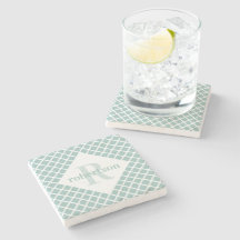 Dusty Teal and White Geometric Modern Monogrammed