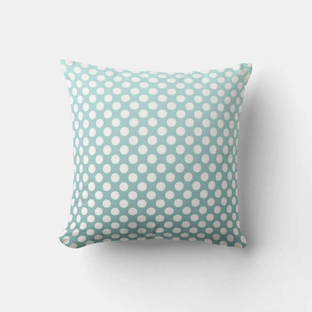 Dusty Teal and White Polka Dot pattern Cushion (Front)