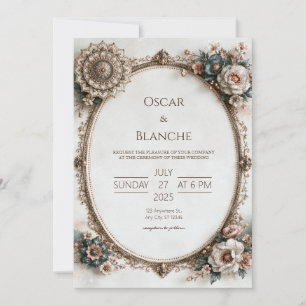 Dusty Teal Baroque Floral Wedding Invitation