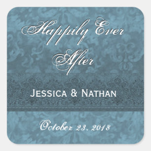 Dusty Teal Blue and Purple Wedding Damask Square Sticker