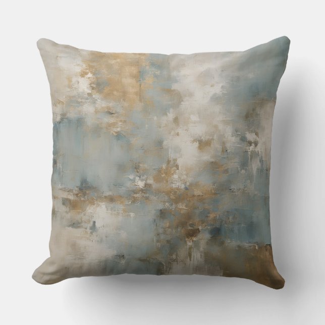 Dusty Teal Blue Gold Abstract  Cushion (Front)