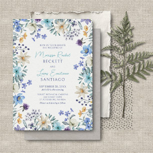 Dusty Teal Blue Lavender Wildflowers Wedding Invitation