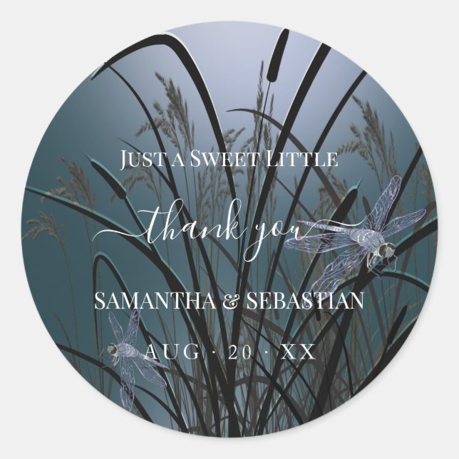 Dusty Teal Dragonflies Thank You  Classic Round Sticker (Front)