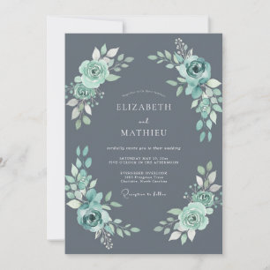 Dusty Teal Ethereal Winter Wedding Invitation