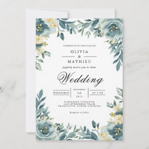 Dusty Teal Floral Arch Wedding Invitation