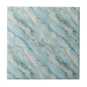 Dusty Teal Fluid Marble with Accent Textures Ceramic Tile