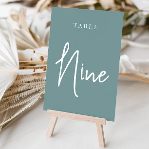 Dusty Teal Hand Scripted Table NINE Table Number