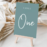 Dusty Teal Hand Scripted Table ONE Table Number<br><div class="desc">Simple and chic table number cards in dusty teal and white make an elegant statement at your wedding or event. Design features "table [number]" in an eyecatching mix of classic serif and handwritten script lettering. Design repeats on both sides. Individually numbered cards sold separately; order each table number individually from...</div>