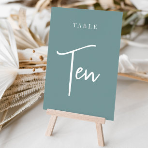 Dusty Teal Hand Scripted Table TEN Number
