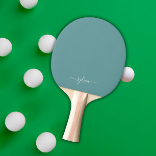 Dusty Teal Modern Girly Monogram Name Ping Pong Paddle