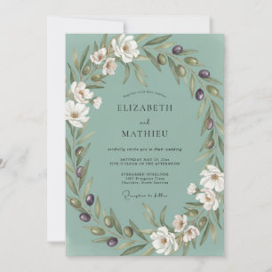 Dusty Teal Olive Eucalyptus Wedding Invitation