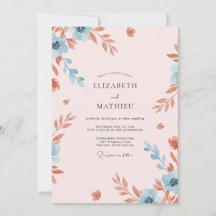 Dusty Terracotta Azure Leaf Wedding Invitation