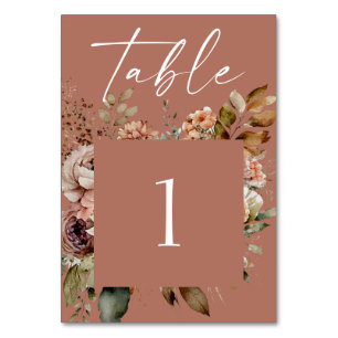 Dusty Terracotta Boho Fall Wedding   Rustic Floral Table Number