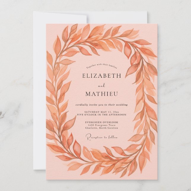 Dusty Terracotta Leafy Wedding Invitation (Front)