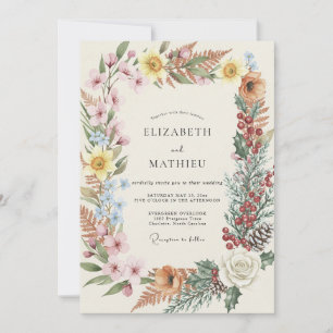 Dusty Terracotta Peach Wildflower Wedding Invitation