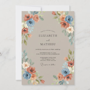 Dusty Terracotta Slate Peony Wedding Invitation