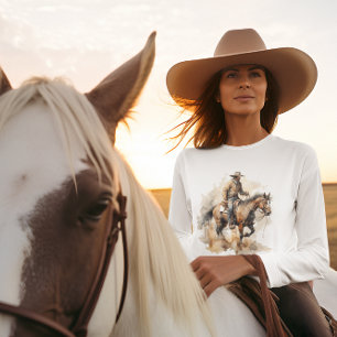 Dusty Trail Ride in Watercolor, custom T-Shirt