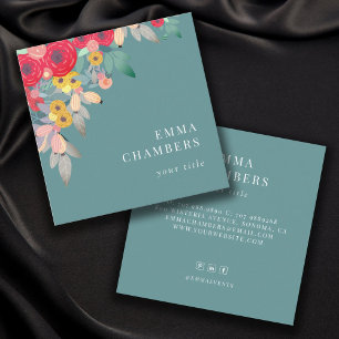 Dusty Turquoise   Boho Floral Business Card