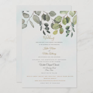 Dusty Turquoise Foliage Website Included Wedding Invitation