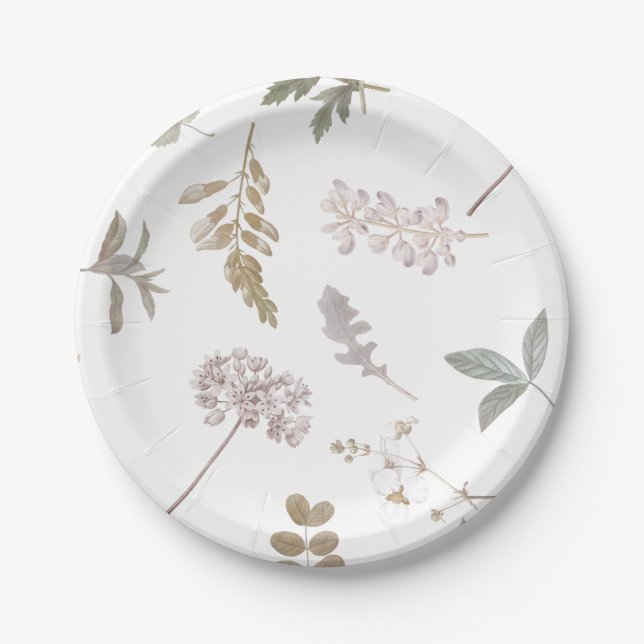 Dusty Vintage Botanical Sage Paper Plate (Front)