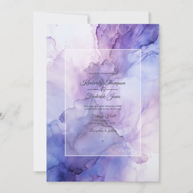 Dusty Violet Alcohol Ink Wedding Invitation (Front)