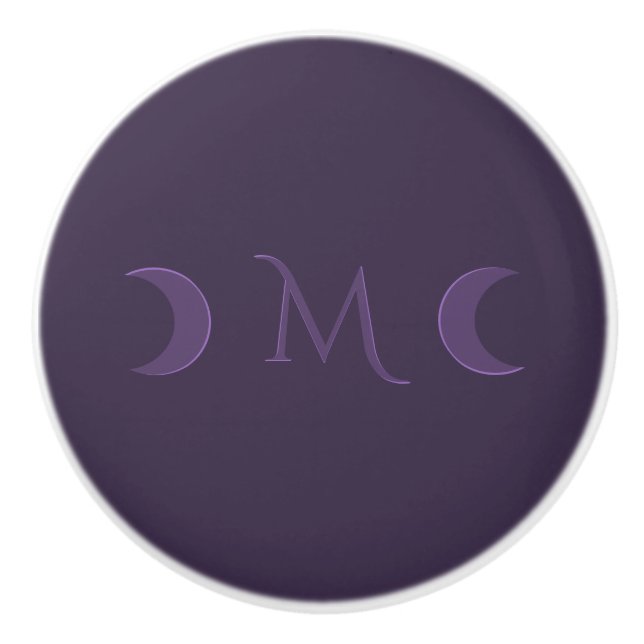 Dusty Violet Crescent Moons Monogram Ceramic Knob (Front)
