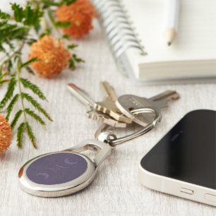 Dusty Violet Crescent Moons Monogram Key Ring