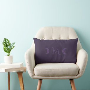 Dusty Violet Crescent Moons Monogram Lumbar Cushion