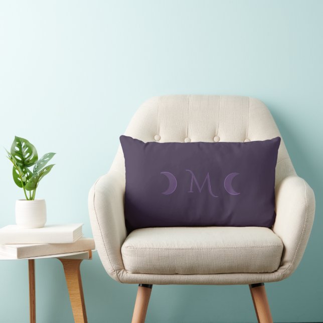 Dusty Violet Crescent Moons Monogram Lumbar Cushion (Chair)