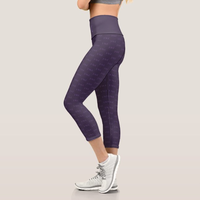 Dusty Violet Crescent Moons Monogram Pattern Capri Leggings (Left)