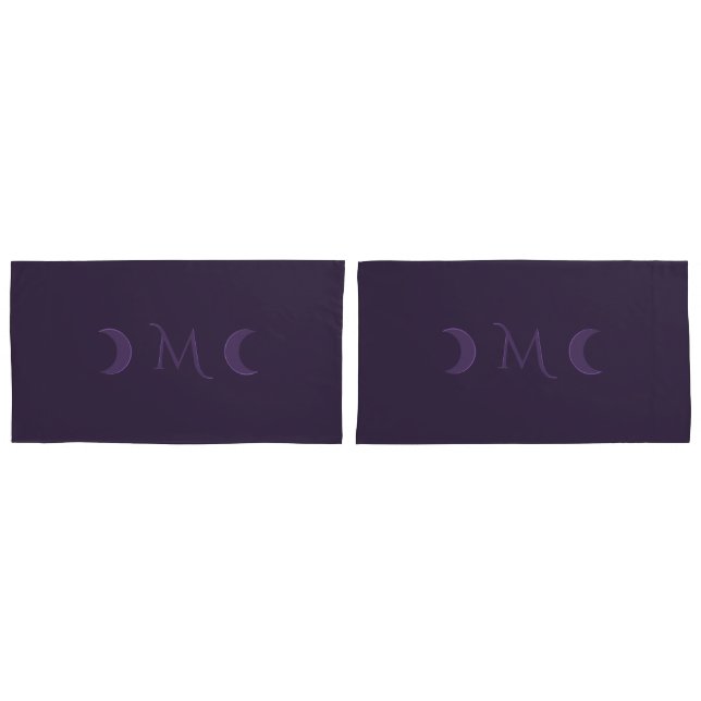 Dusty Violet Crescent Moons Monogram Pillowcase (Front-Set)