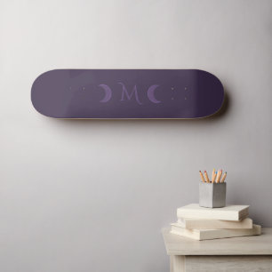 Dusty Violet Crescent Moons Monogram Skateboard