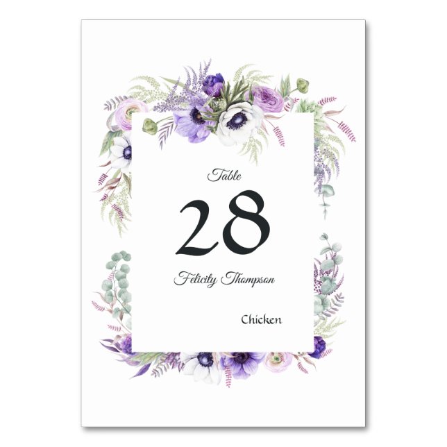 Dusty Violet Floral Baby Shower Table Number (Front)