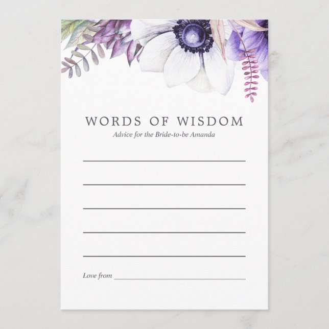 Dusty Violet Floral Bridal Shower Advice (Front)