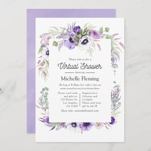 Dusty Violet Floral Virtual Baby Shower Invitation (Front/Back)