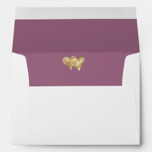 Dusty Violet Gold Embossed Double Heart Lined Envelope