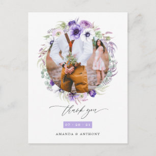 Dusty Violet Pastel Floral Wedding Photo Thank You Postcard